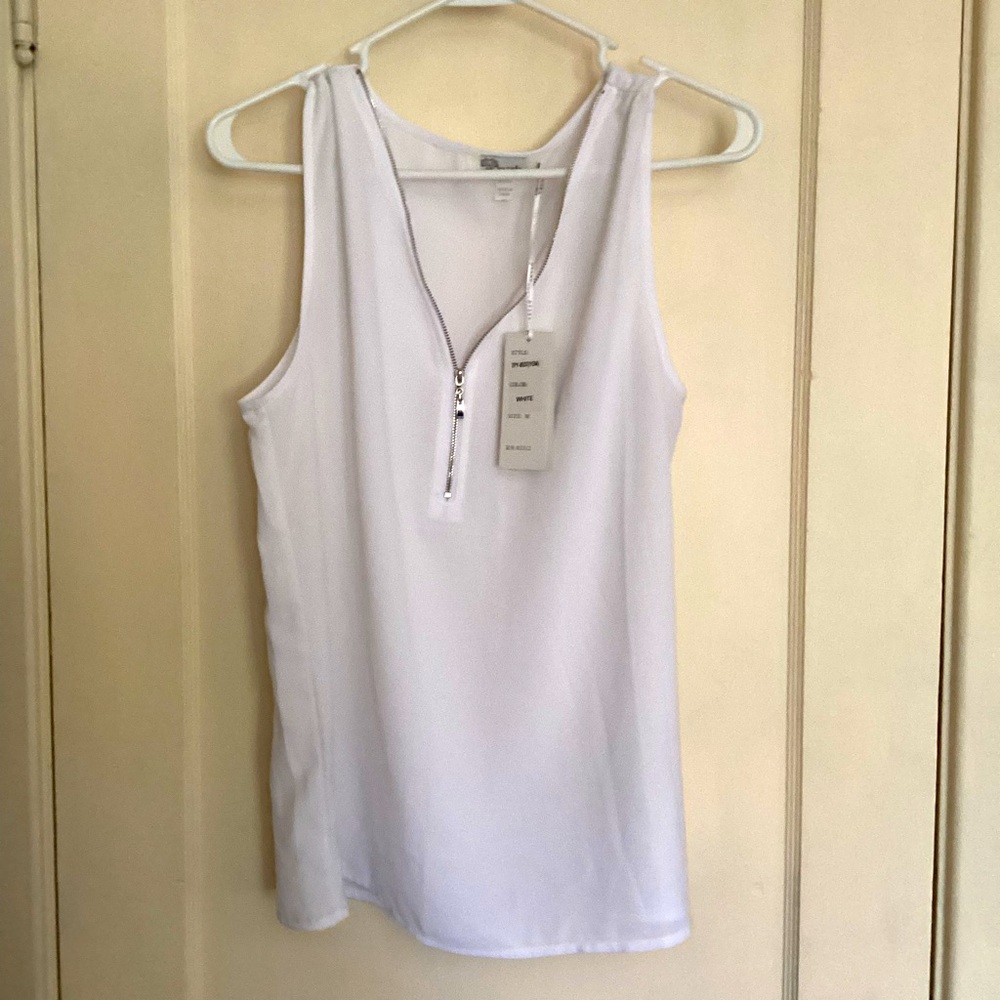 Aryeh White tank blouse w/zipper detail
